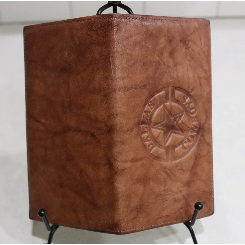 Dallas Cowboys Genuine Cowhide Leather Checkbook Cover Brown NFL Embossed Star